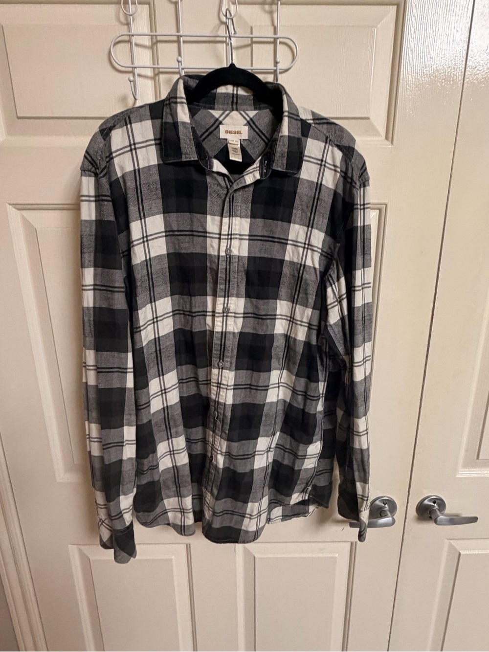 VTG 90s GOLD TAG Diesel Embroidered Black and White Checker Flannel Button Down